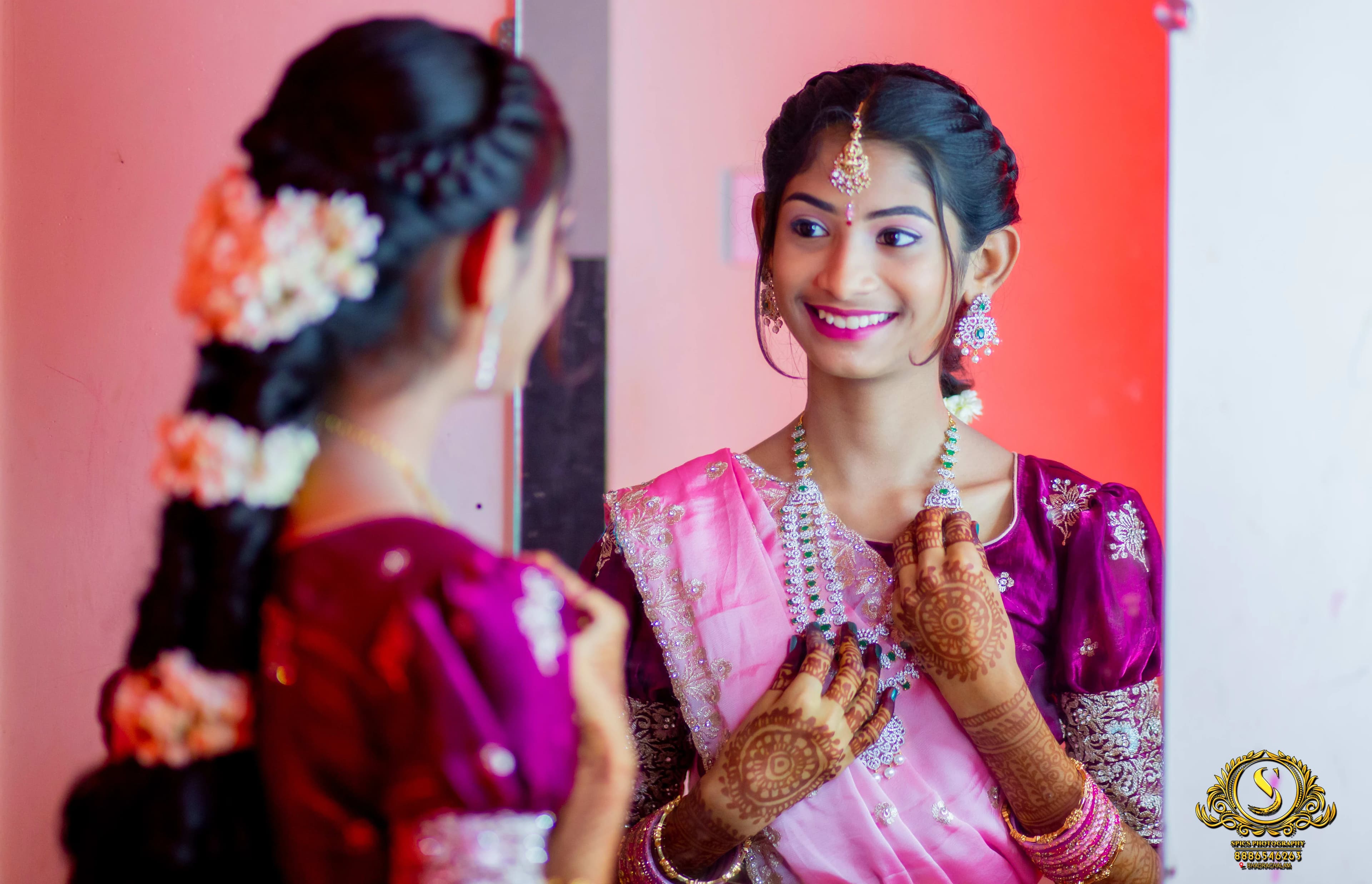 Close-up of half saree details and accessories