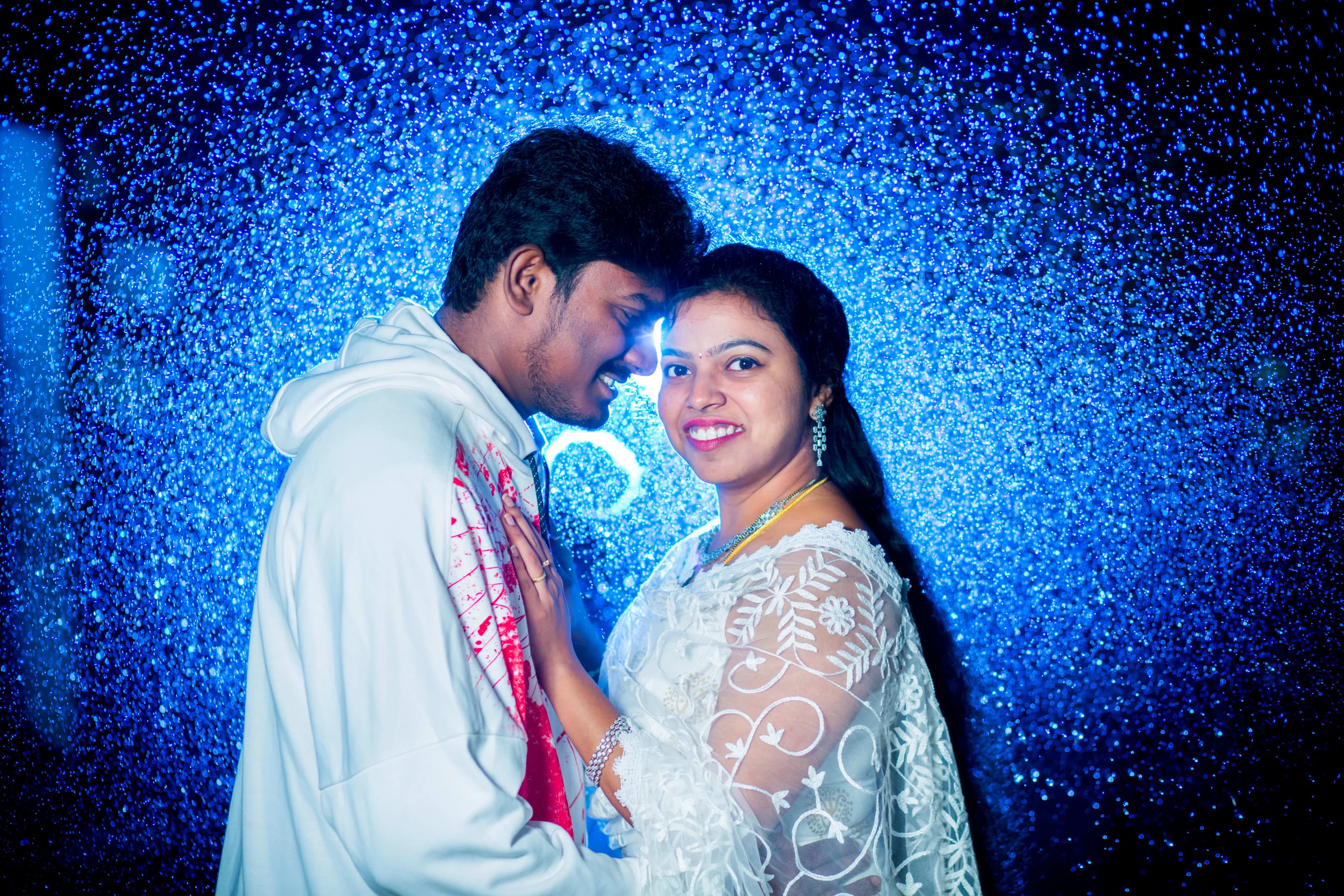 Couple in wedding attire at heritage location